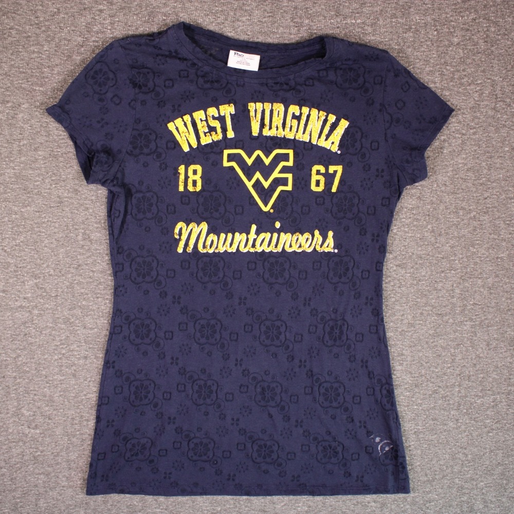 Pro Edge West Virginia Mountaineers Womens L Navy Blue Graphic Tee Game Day Slim